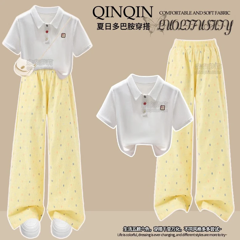 女童夏季阔腿裤套装2025新款中大童短袖T恤初中生休闲裤子两件套