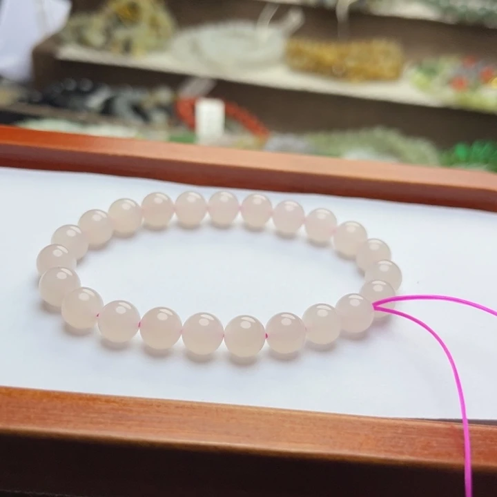 和田玉未镶嵌手串8mm藕粉圆珠