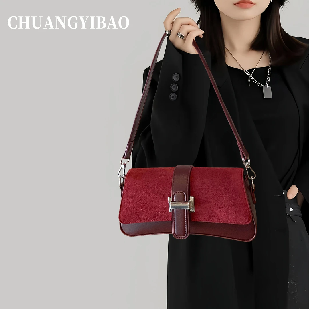 红色超火法棍腋下包包女2025新款秋冬轻奢小众高级感斜挎新娘婚包