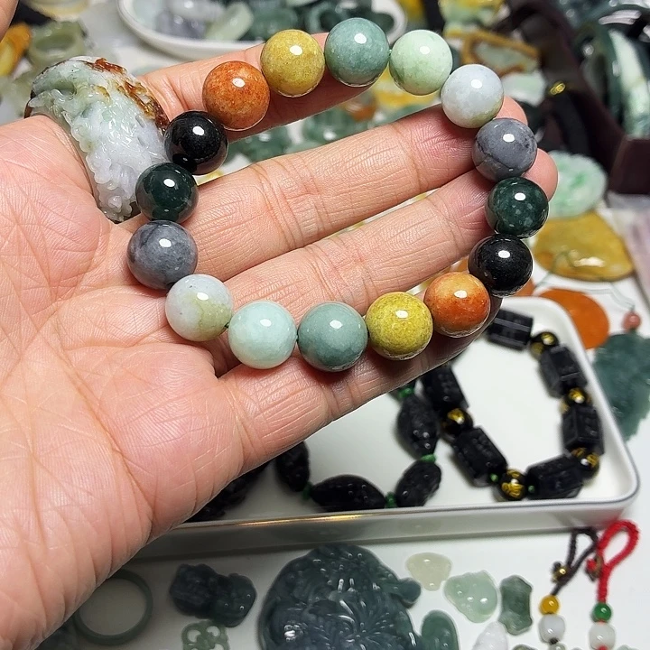 翡翠未镶嵌手链多宝13mm