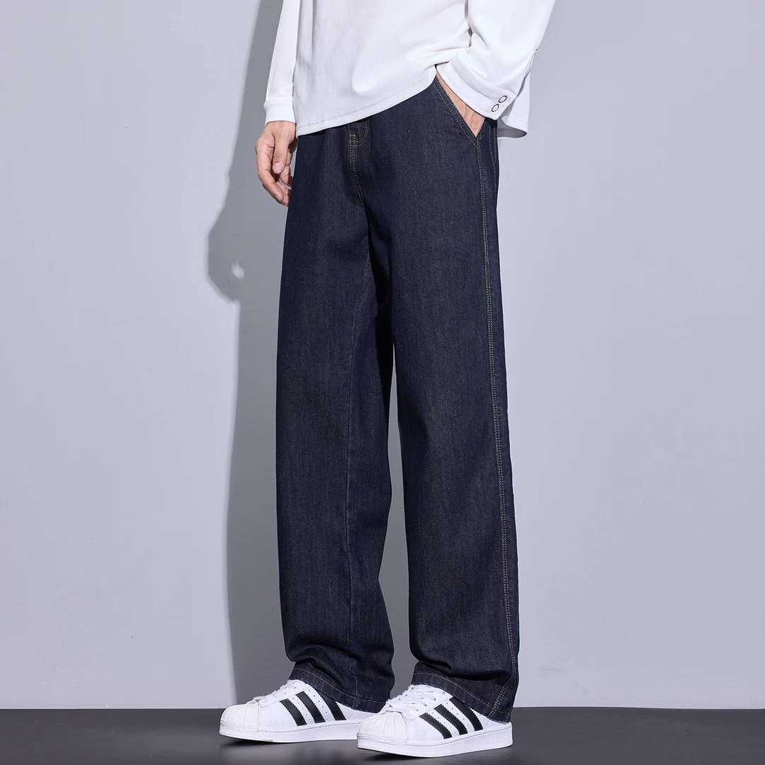 Kuvine2025秋季新款简约水洗美式复古宽松直筒百搭耐磨牛仔裤男款