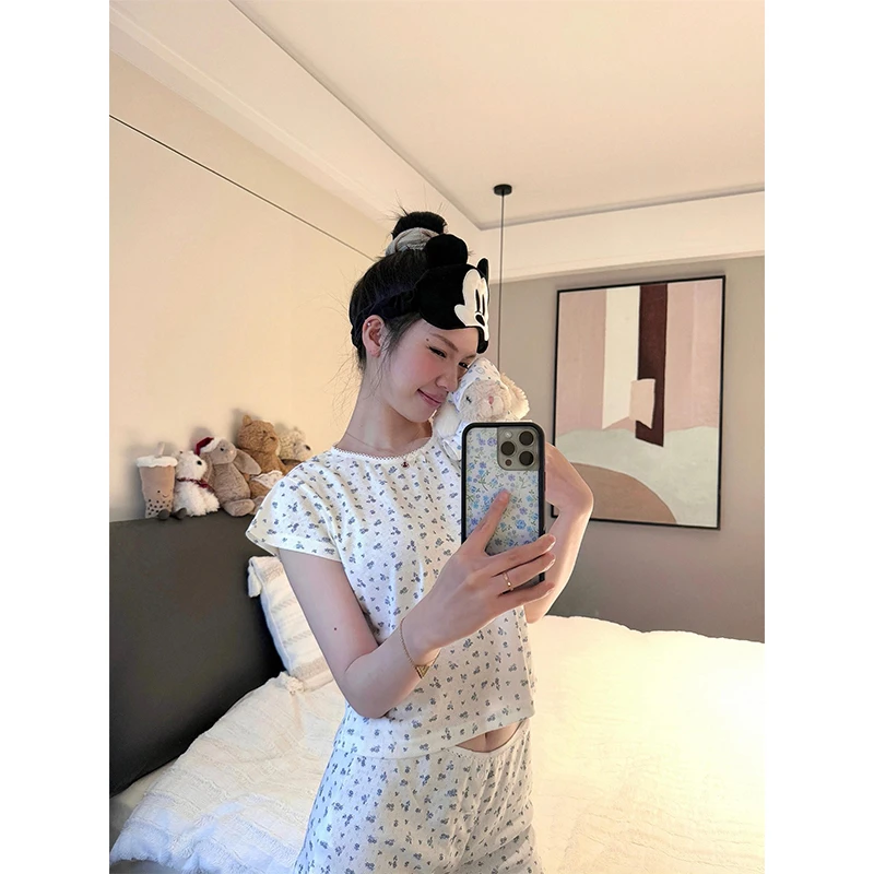 韩版少女专属修身短袖睡衣女2025年春夏新款短裤套装家居服套装