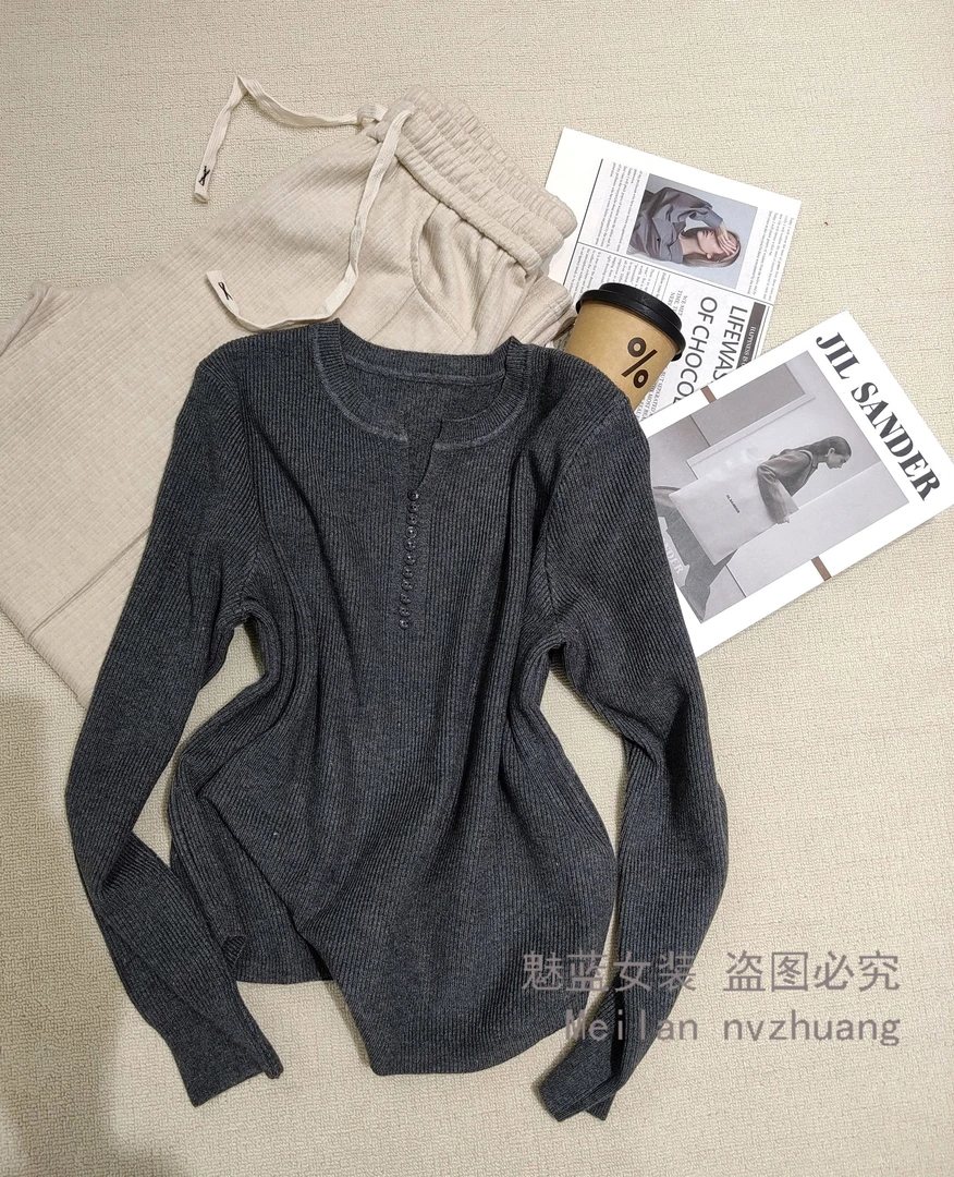 原搭小V领针织衫长袖2025春爆款时尚上衣女宽松百搭毛衣ZY2679#