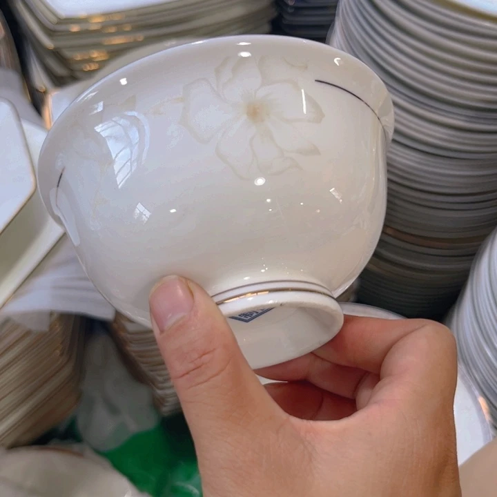 瓷片秒金高脚碗十个微瑕4.5寸