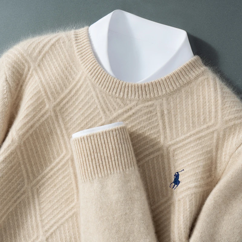 七针加厚圆领菱形斜纹男士100羊毛衫通勤D812