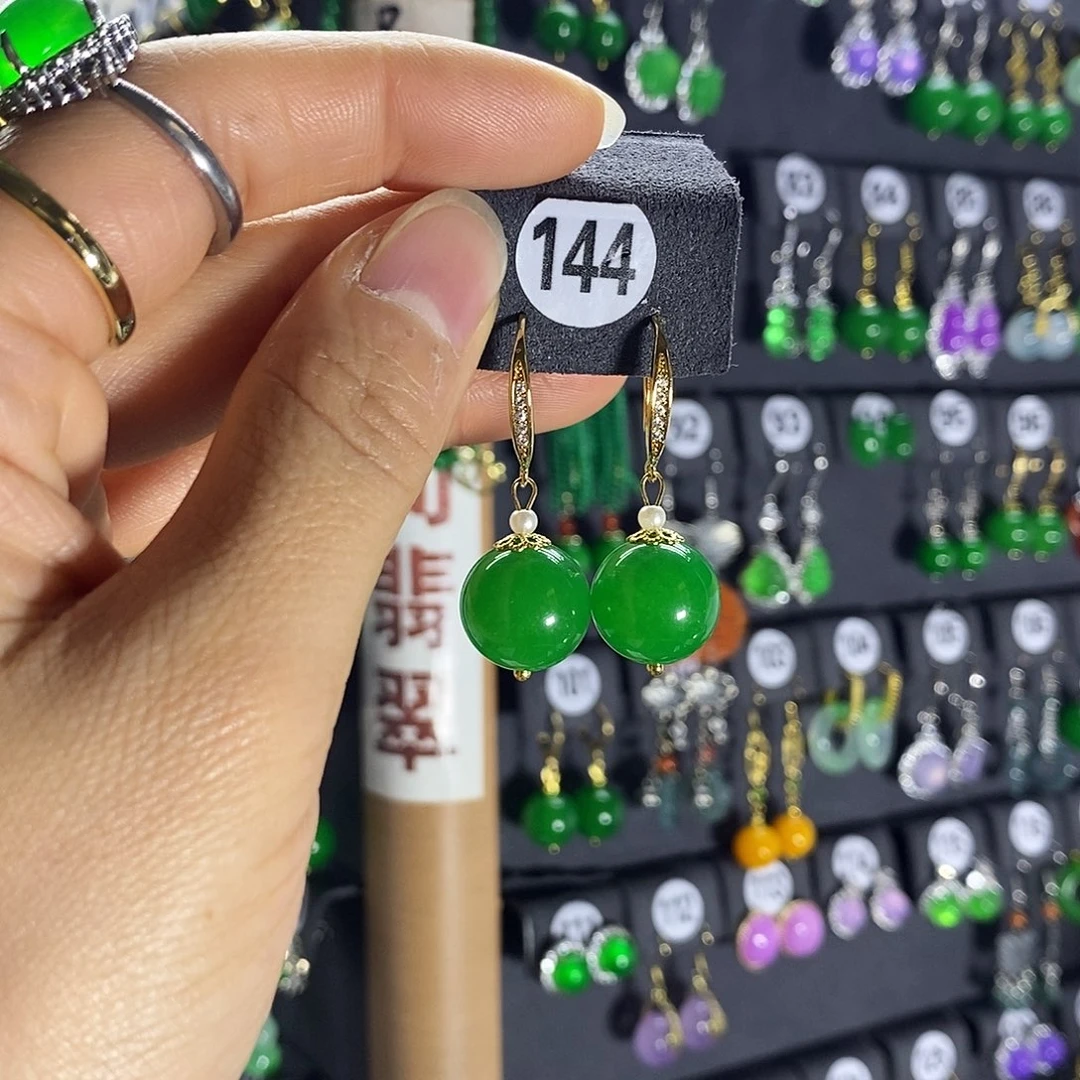 银S925镶嵌翡翠耳饰144