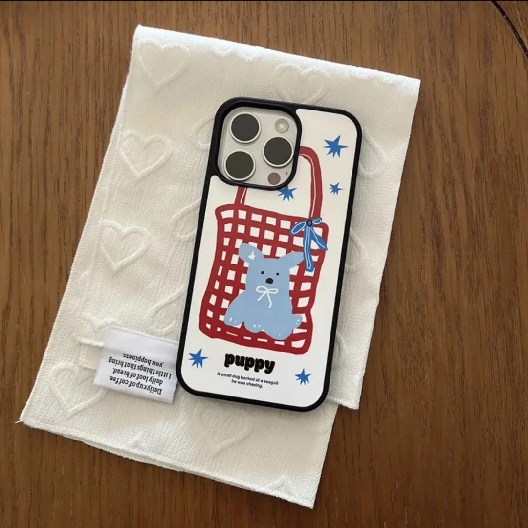 【黄油专属】插画购物袋小狗适用苹果16pro女iphone15亚克力手机壳