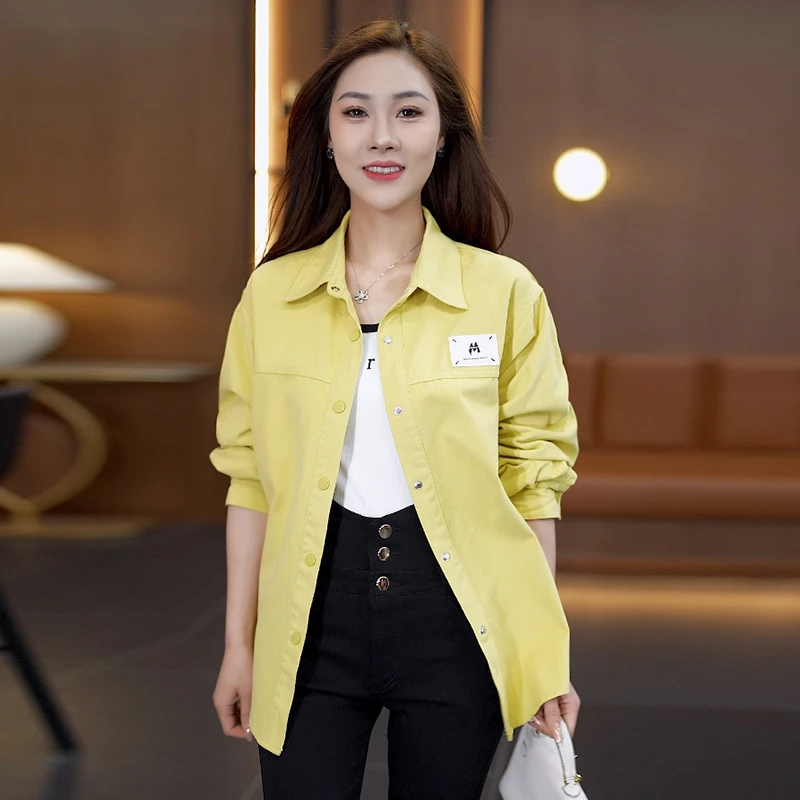 极简风休闲风中长款牛仔外套女2025秋季新款百搭简约长袖衬衣通勤