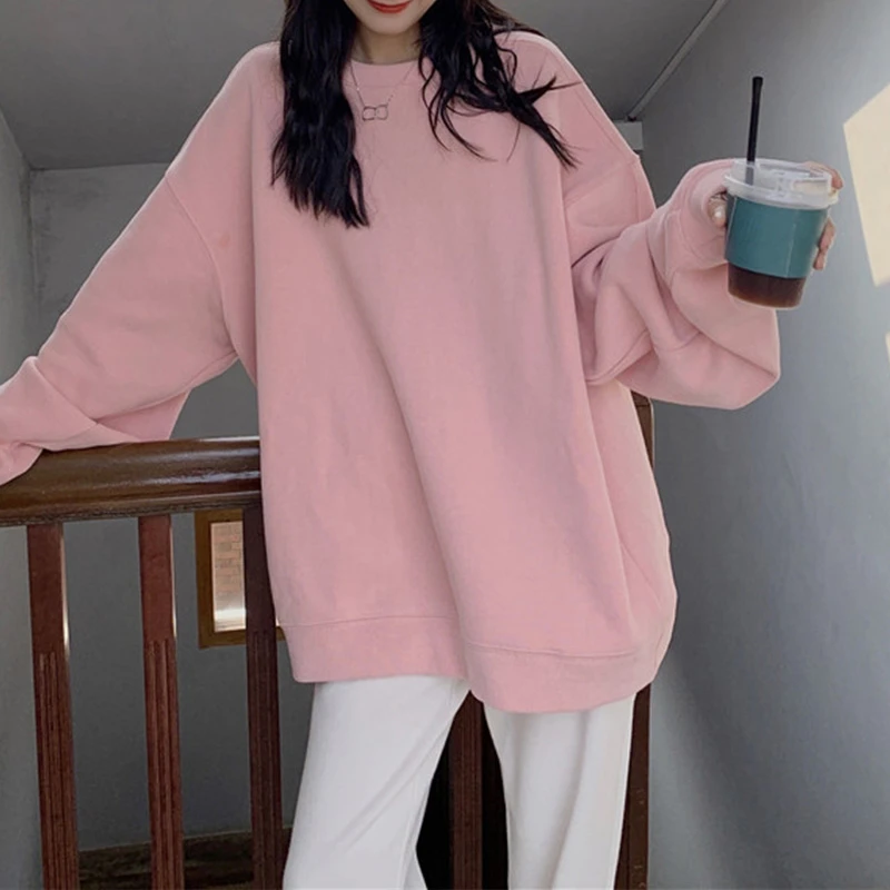 盐系粉色圆领巨好看卫衣女新款2026春秋爆款百搭可爱风洋气上衣