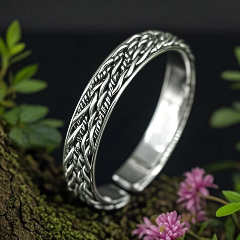 999足银手镯实心麻花复古编织款镯子男女款开口项链