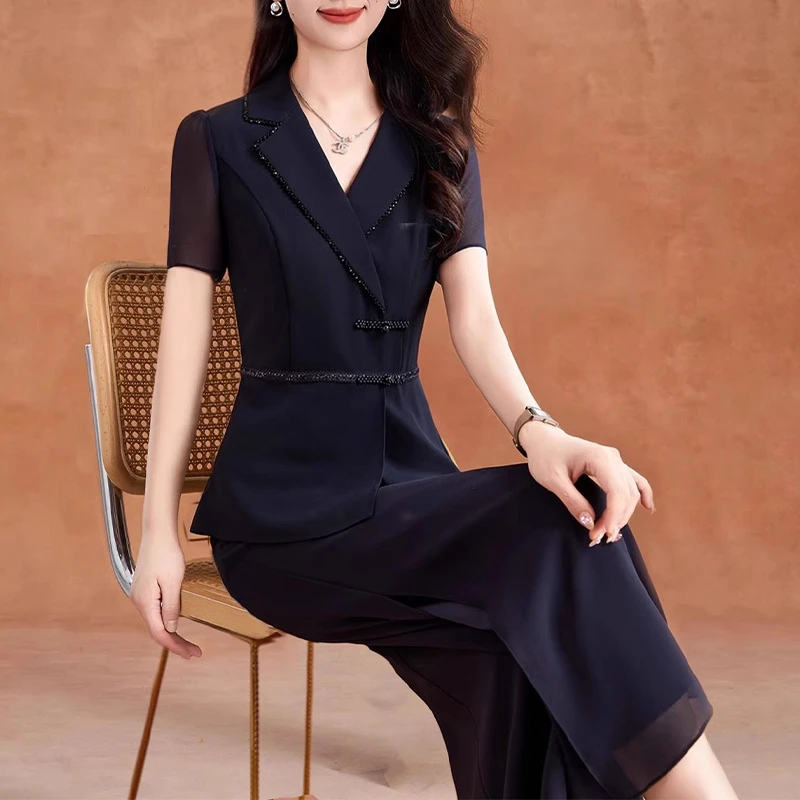 高档收腰显瘦套裤2025新款夏季贵夫人时尚端庄大气质两件套20442