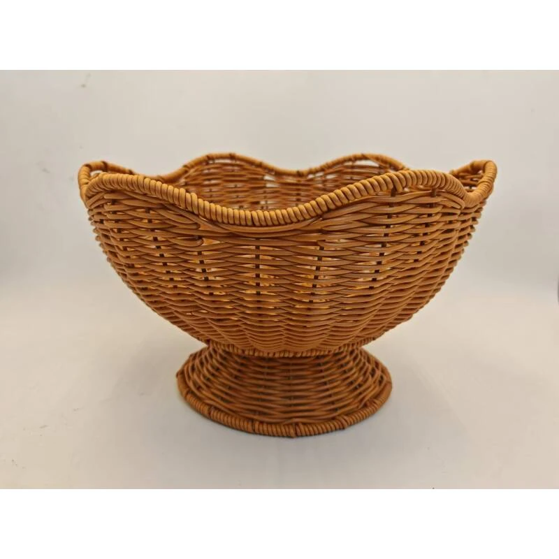 H6（大号）棕色手工编织花瓣五格水果瓜子零食收纳盒架子篮子30x19