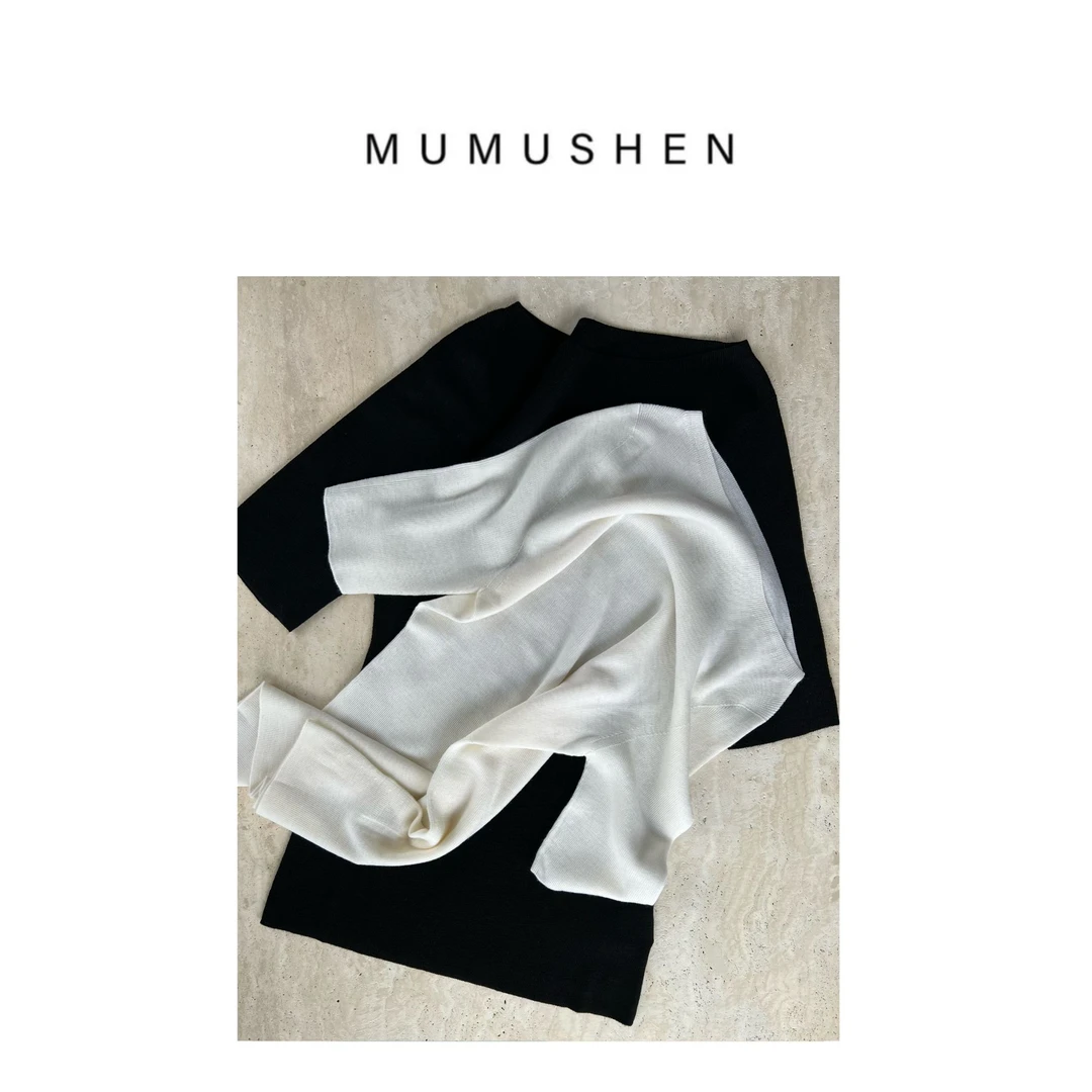 MUMUSHEN 扬子纱无缝一体18针120S全羊毛一字肩毛衣A083