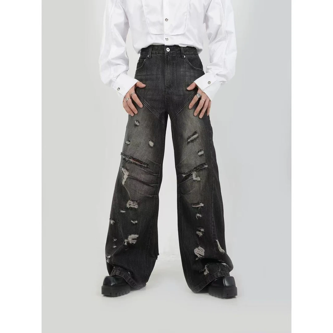 高街破洞解构牛仔裤0433