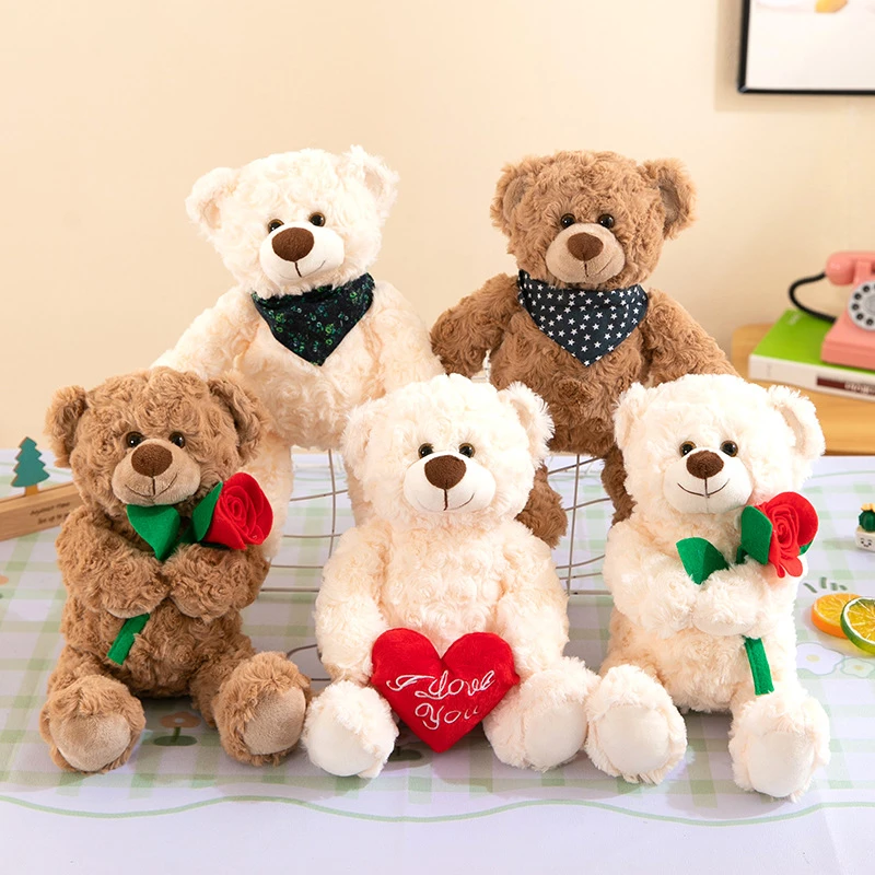 新款泰迪熊系列抱花熊爱心熊毛绒玩具 情侣熊公仔表白送礼物熊熊