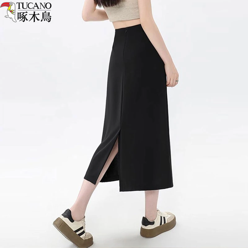 黑色开叉一步裙显瘦夏季高级感半身裙温柔长裙裙子