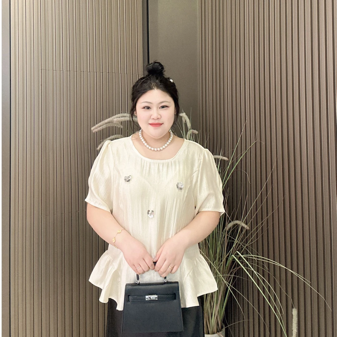 夏季定制新款宽松显瘦收腰重工女装短袖百搭单件上衣25387
