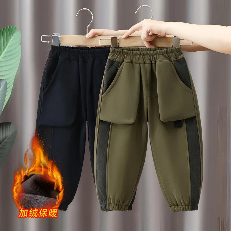 男童加绒保暖裤子2025新款冬季一体绒工装裤帅气男孩秋冬款加厚