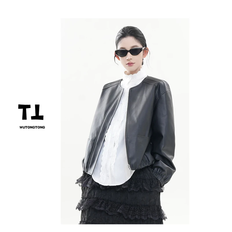 吴童童现货【冰岛银松】春季PU皮衣外套韩版短款宽松休闲上衣61823