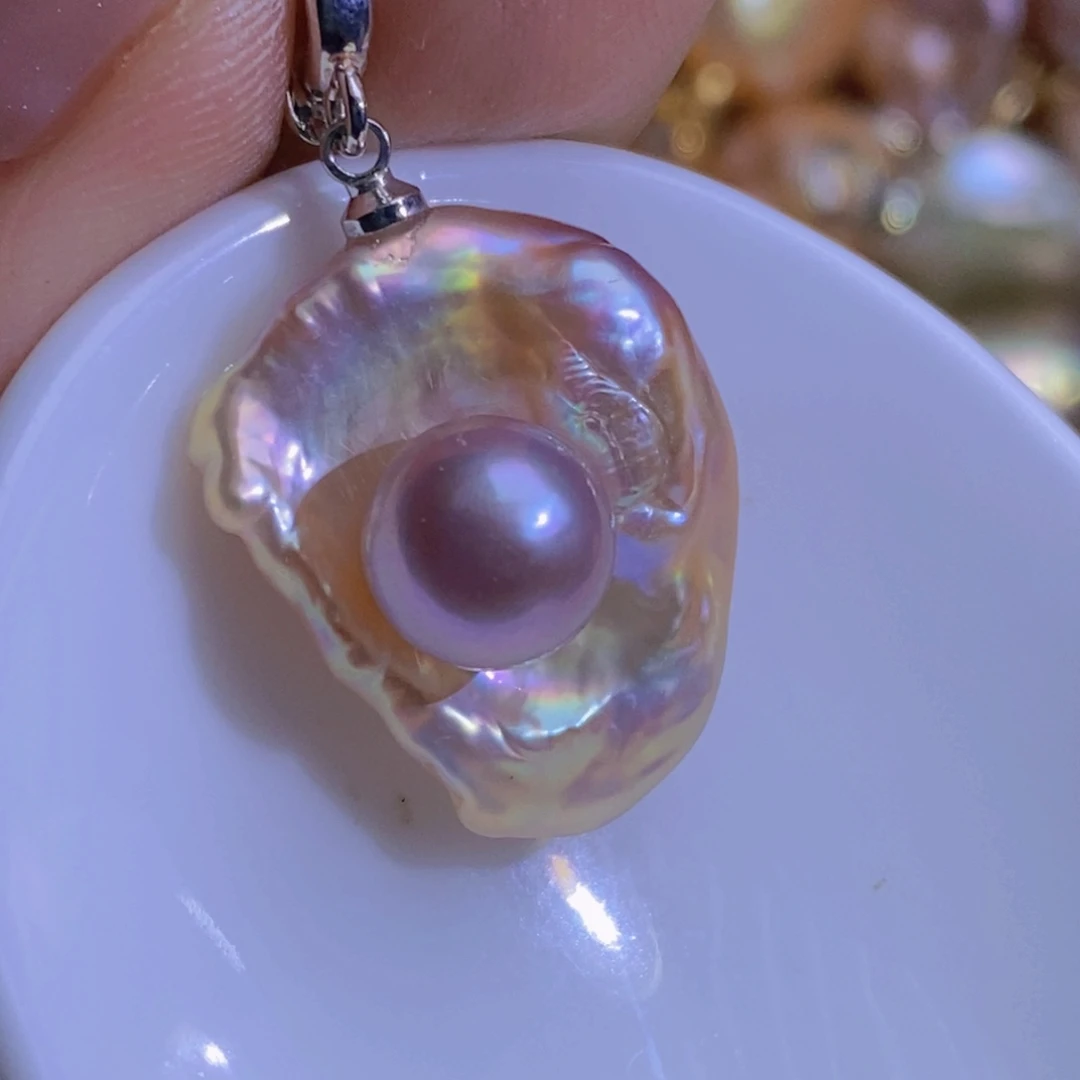 银S925镶嵌淡水珍珠微瑕