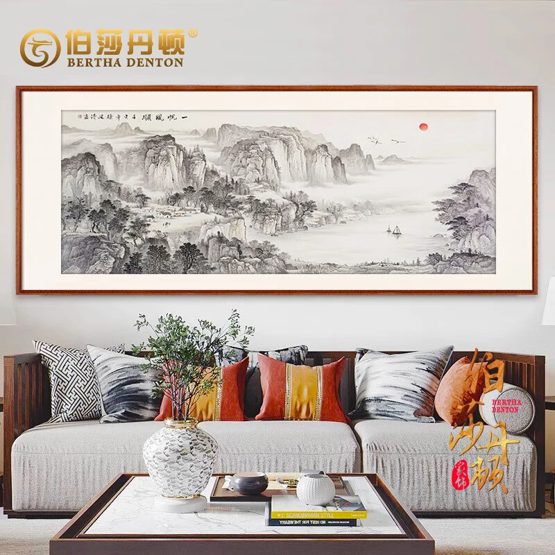 伯莎丹顿高档山水挂画客厅装饰水墨画国画真迹办公室流水生财壁画