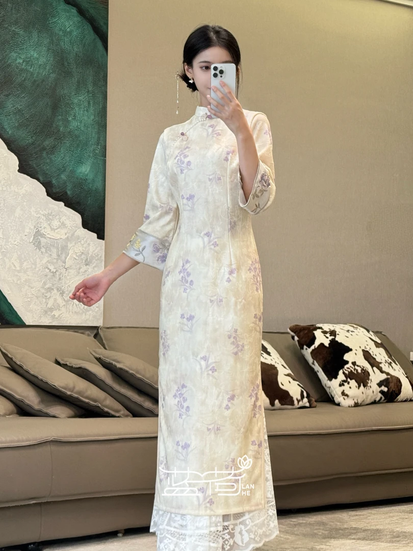 蓝荷【幽兰】新中式早秋旗袍修身显瘦日常清冷感贵气优雅衣长120