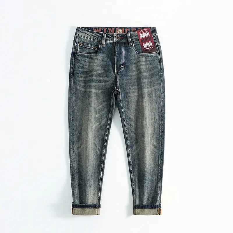 城市李#6154秋季2025新款怀旧蓝修身小脚牛仔裤绣花设计潮流时尚