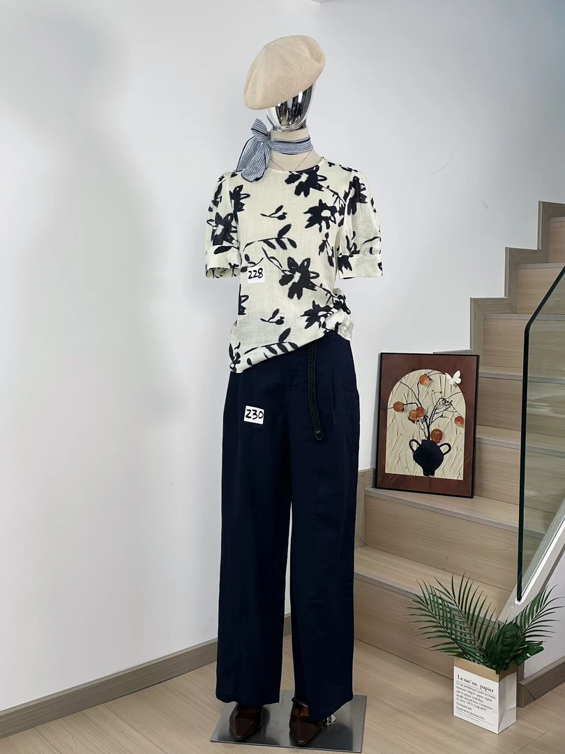 {201-300}号[小财周周] 春夏季简约版100%纯亚麻宽松型衬衫裤子