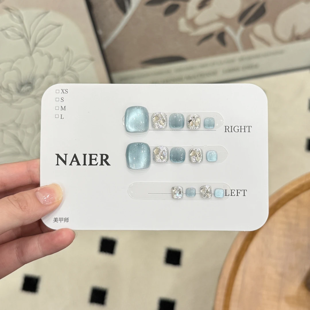 蓝色猫眼（脚甲12片装）-茉莉Molly轻奢手工穿戴甲