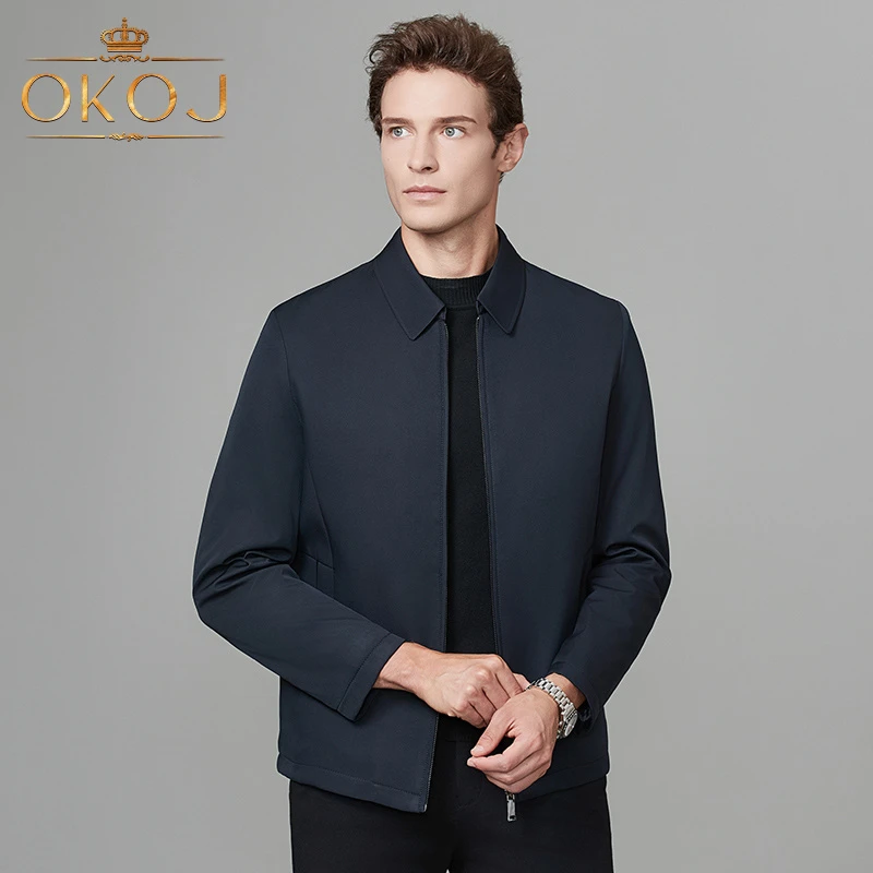 OKOJ运动夹克男士翻领开衫防风轻便秋季新款商务休闲茄克衫外套