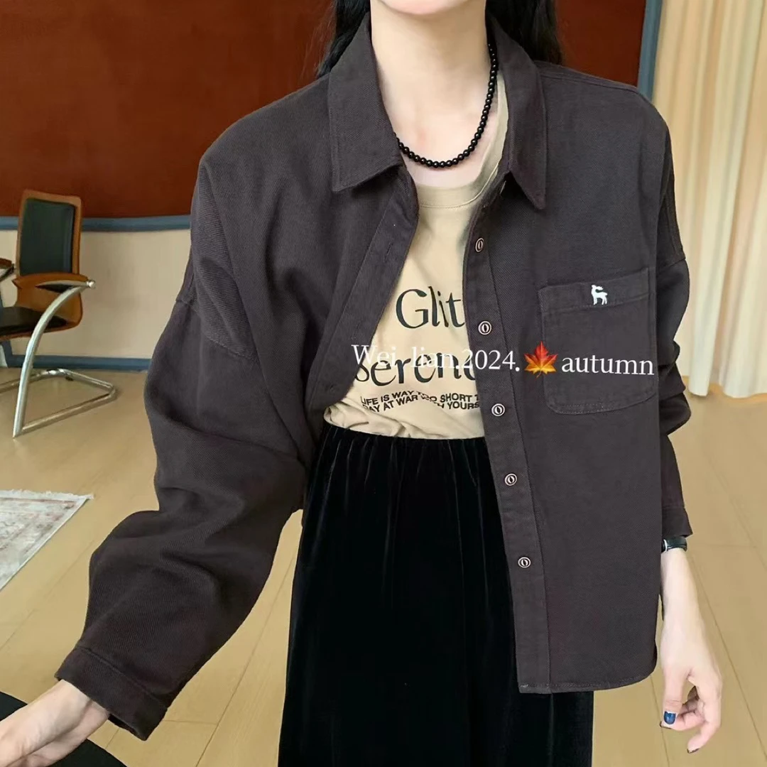 小个子秋冬上衣内里磨毛绒洗水棉衬衫小外套宽松百搭-561