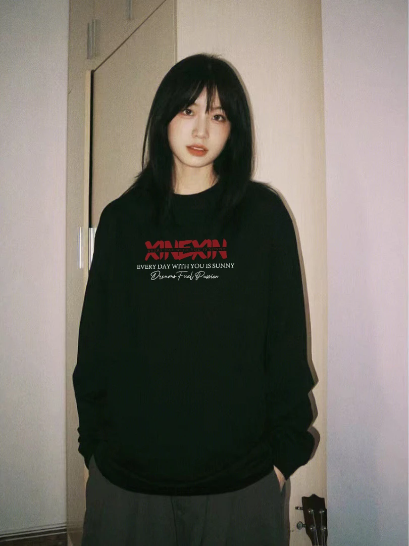 100%纯棉长袖t恤女春秋新款大码打底衫内搭正肩宽松美式显瘦上衣