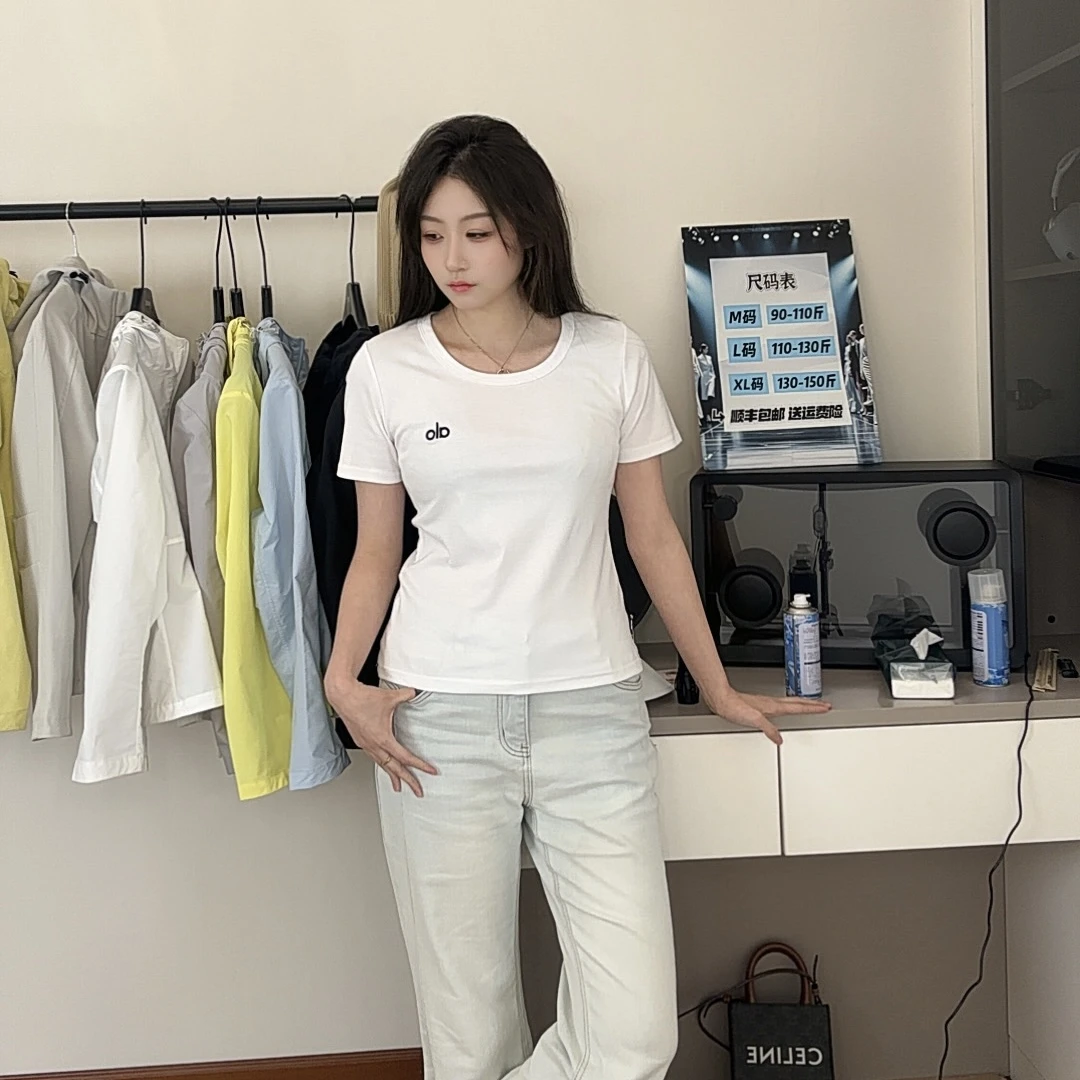 【DHW 9001】春夏正肩t恤女士2025新款圆领白色女士棉打底U领上衣