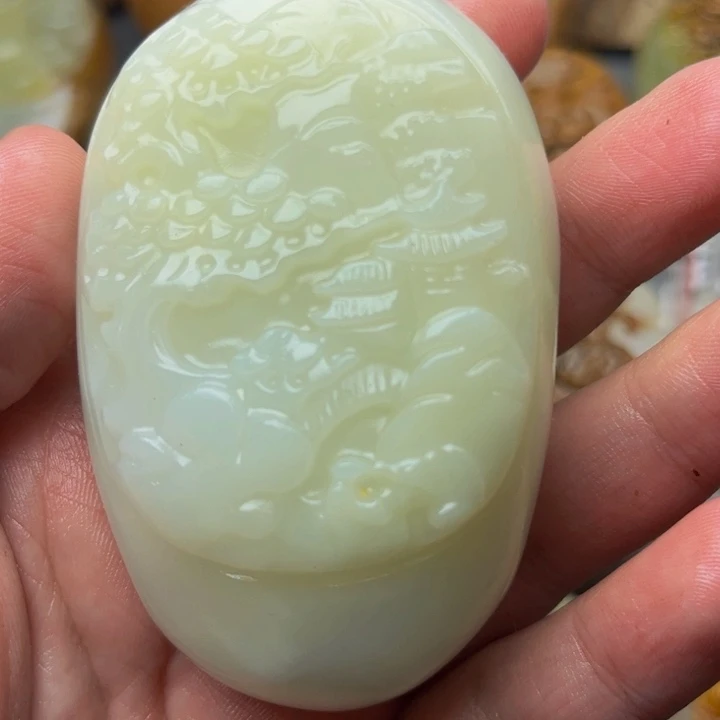 石材方解石手把件山水