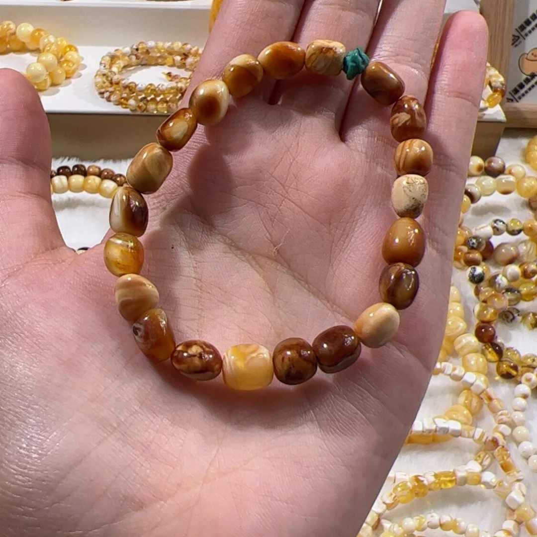 琥珀未镶嵌珠宝奇石浓蜡沁色妖花随型手串