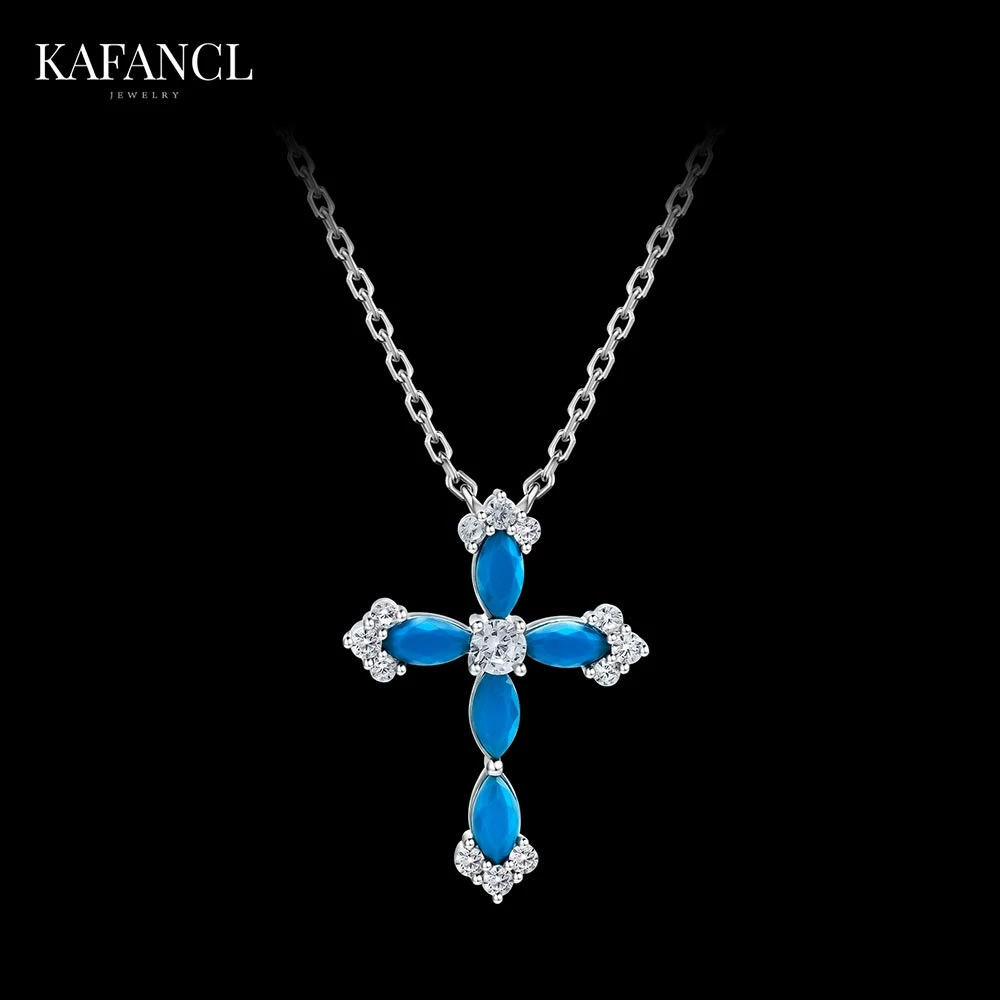 链子925银合成锆石 链子925银 镀K金 蓝十字锁骨项链 ZR-B777