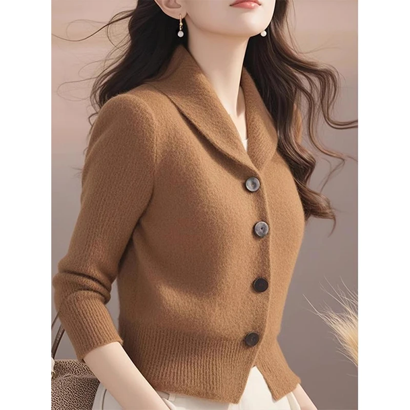 高端女装冬装新款时尚气质优雅超好看别致美拉德卡其色针织衫毛衣