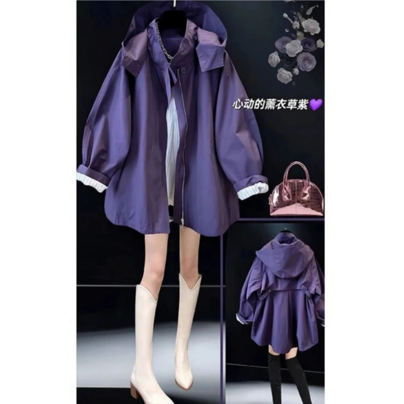 胖mm风衣外套女2025新款爆款洋气斗篷风衣百搭宽松连帽简约冲锋衣