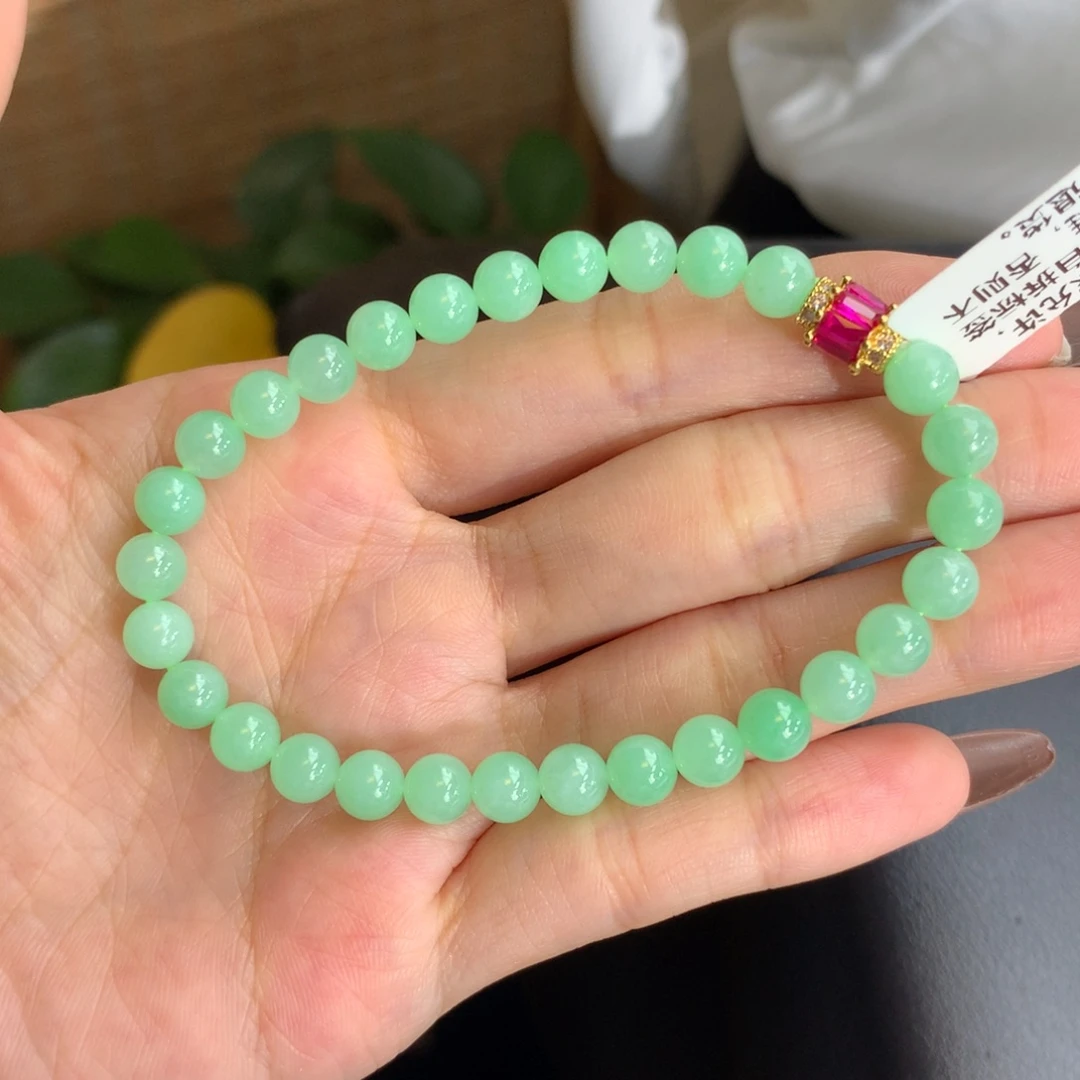 翡翠未镶嵌手串卡6胶润甜甜果绿手串