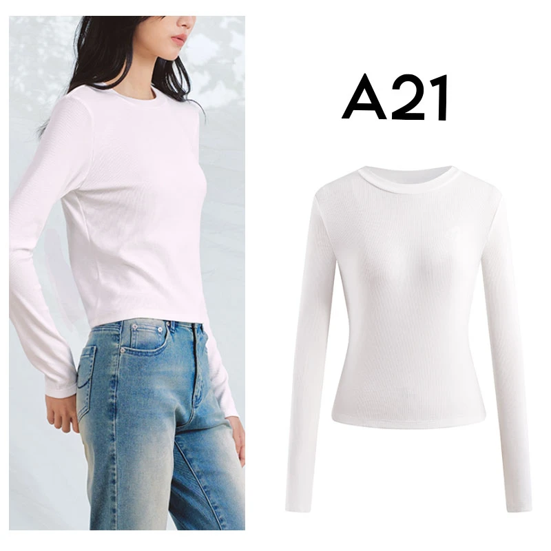 A21女装针织修身圆领套头长袖T恤上衣F451231008