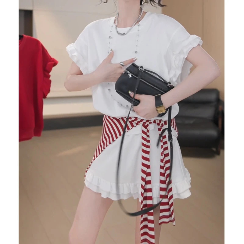 韩系穿搭一整套高级感短袖t恤女夏季套装女2025新款半身裙两件套