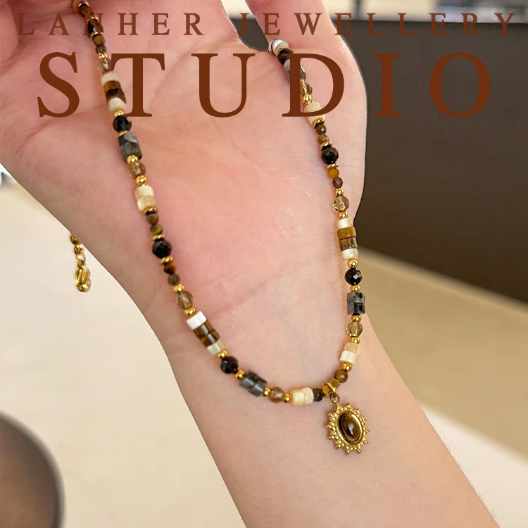 合金项链 【灰调】原创设计小众串珠项链复古设计感百搭锁骨链X231