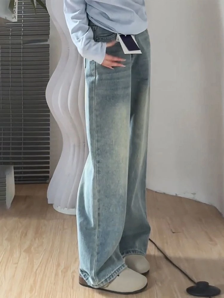 女士秋冬加绒牛仔裤辣叭裤阔腿裤直筒裤