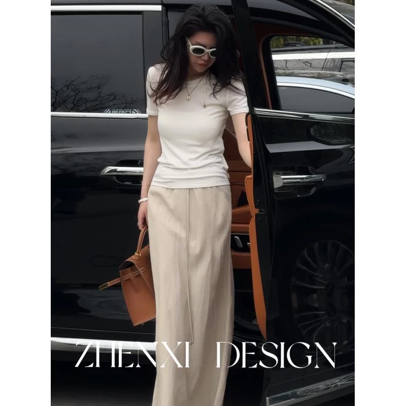 针西【高智感半裙】高个子高腰宽松舒适百搭透气薄款半身裙S70301