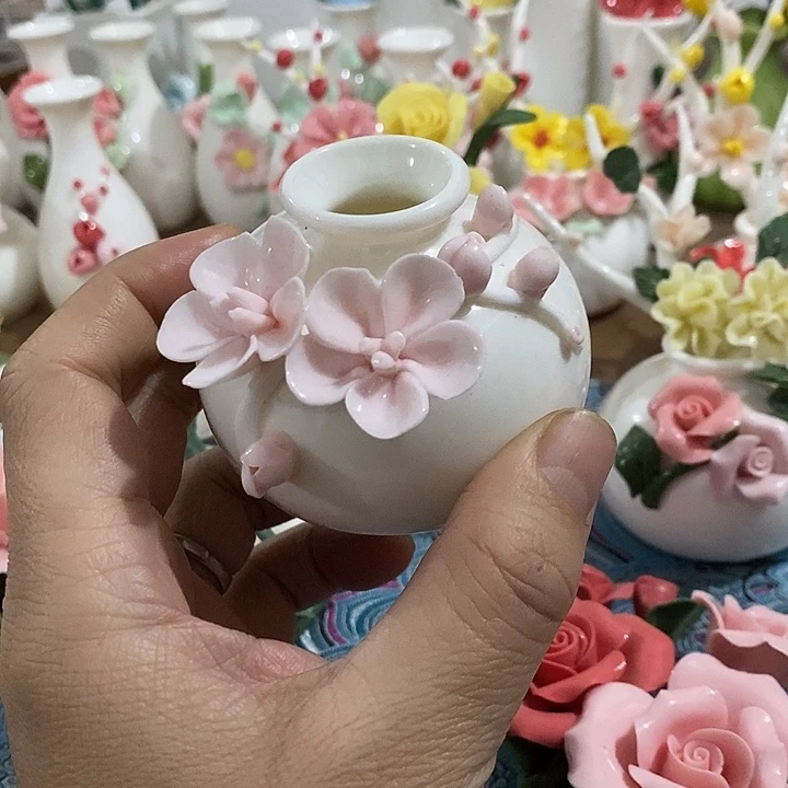 瓷片纯手工陶瓷花摆件