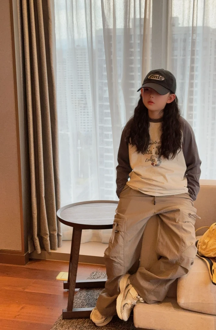 现货   2025春季儿童女童休闲插肩袖长袖T恤25121