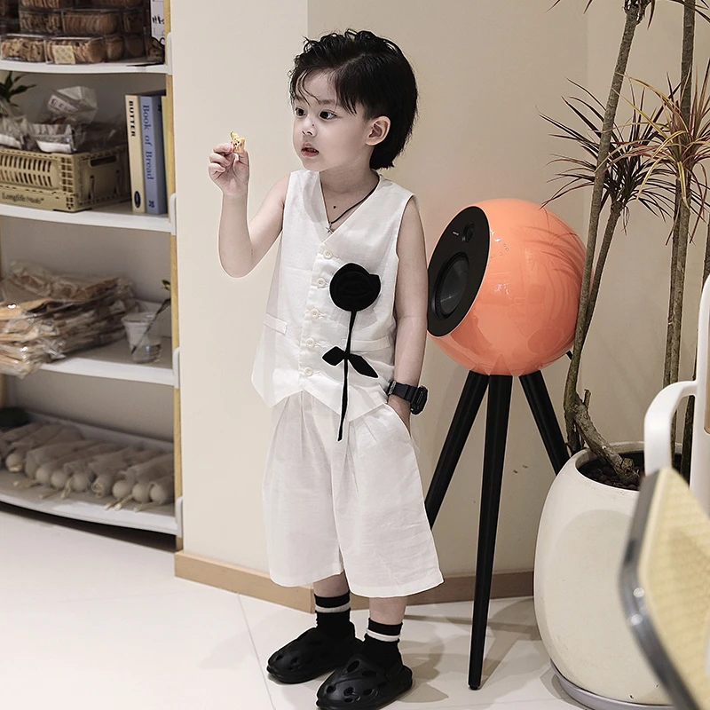 Jimmy妈童装 财阀少爷 夏季新款儿童韩版设计款马甲短裤长裤套装