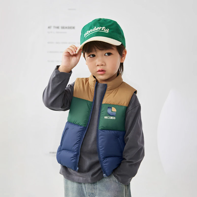 三色拼接撞色羽绒马甲44182128儿童女童休闲防水防风