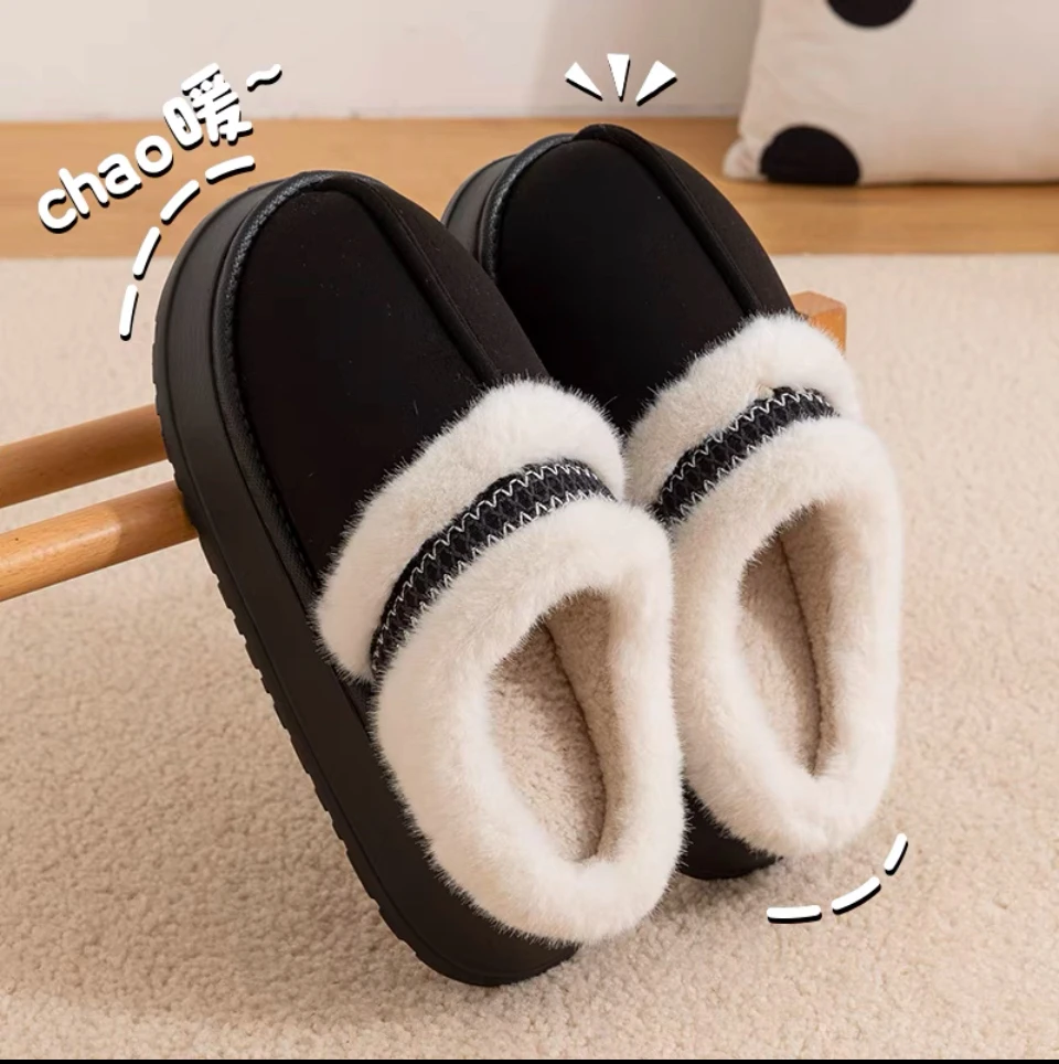休闲棉拖鞋女款冬季时尚防滑保暖厚底耐磨加绒加厚百搭小众鞋子