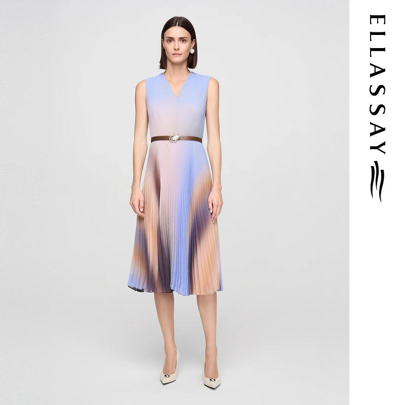 ELLASSAY歌力思2025春夏新款浪漫晕染收腰连衣裙女EWF362Y03400